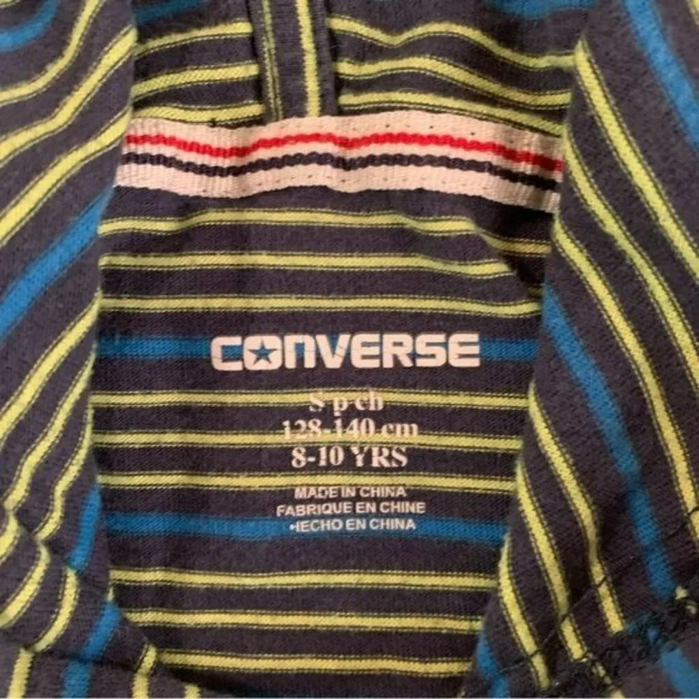 Converse boys size 8/10Y green and blue striped long sleeve hooded shirt